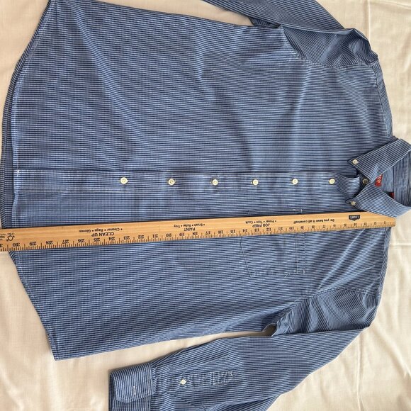 Izod Mens Shirt L Blue and White Button Up Long Sleeves - Picture 6 of 9